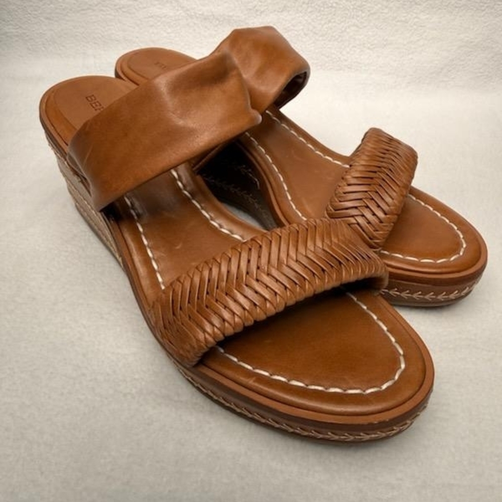 Bernardo Tan Braided Leather Slide Sandals